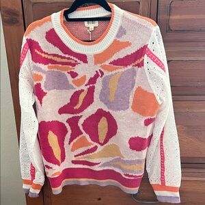 BiBi Multicolor Women's Sweater with White, Pink and Orange NWT